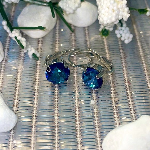 Sterling Silver Swarovski Turquoise Jewelry Set. Anklet, Earrings, Ring - Picture 7 of 14